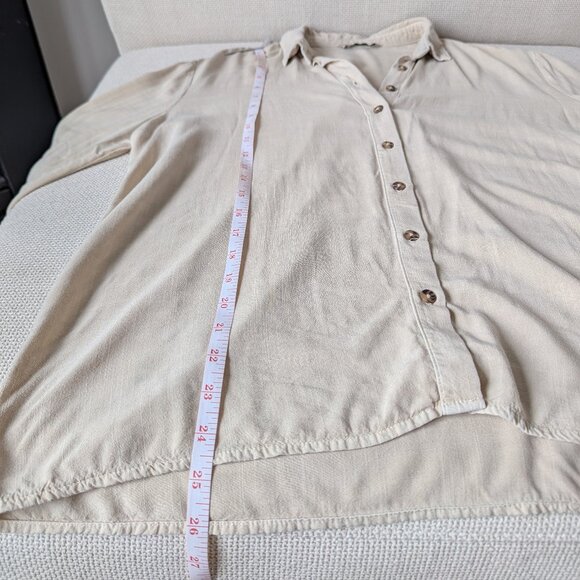 Stradivarius, Linen-like Oatmeal-beige Roll-up Sleeve Blouse, Size L - Picture 8 of 13